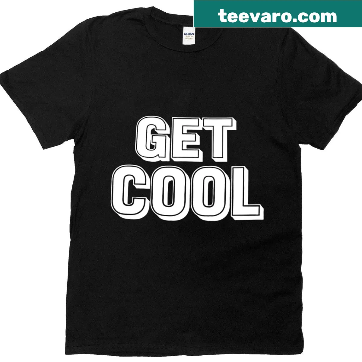 Bold typography T-shirt with the text 'Get Cool' in outlined letters — on a men's t-shirt