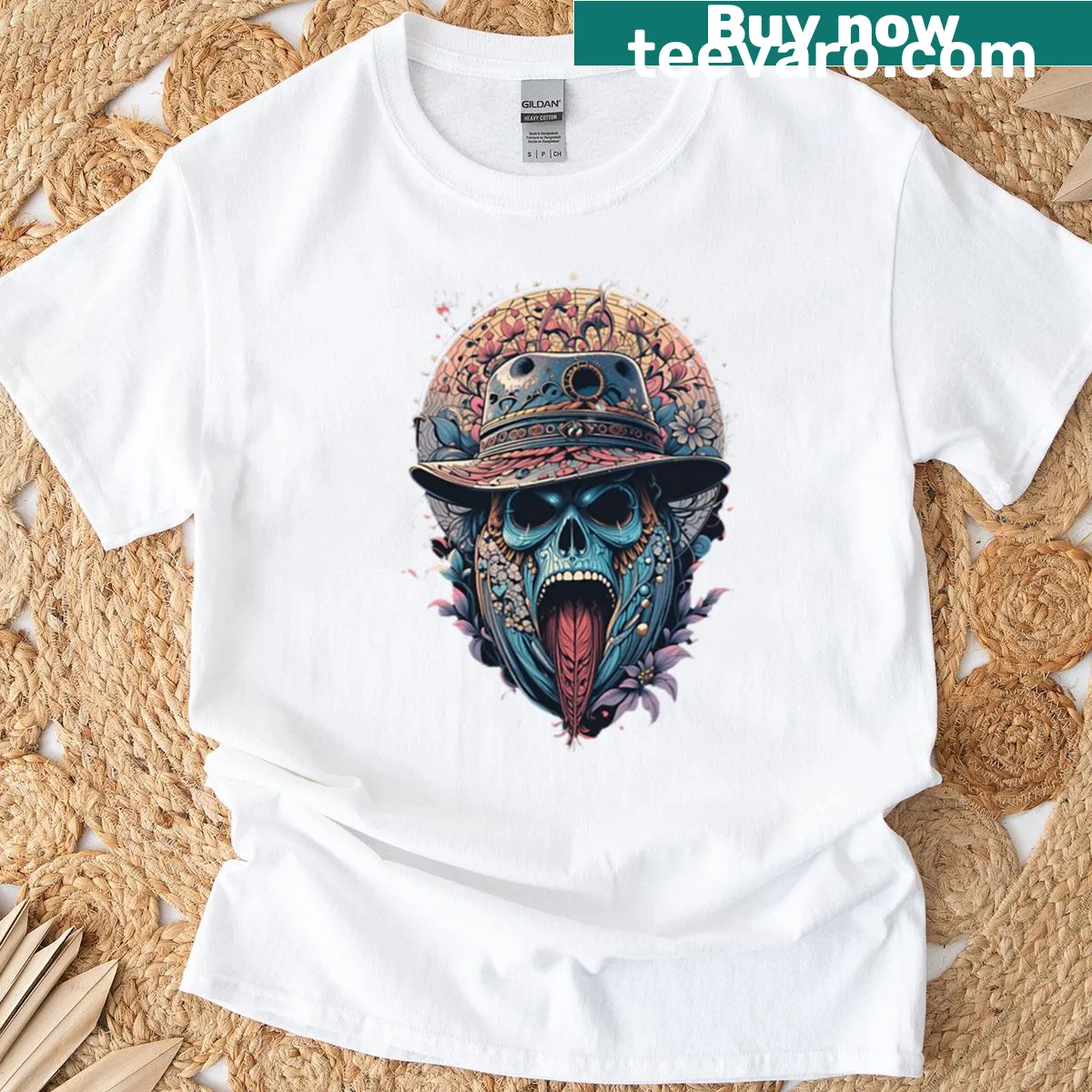 Imaginative T-shirt featuring a ghostly planet design — on a men's t-shirt