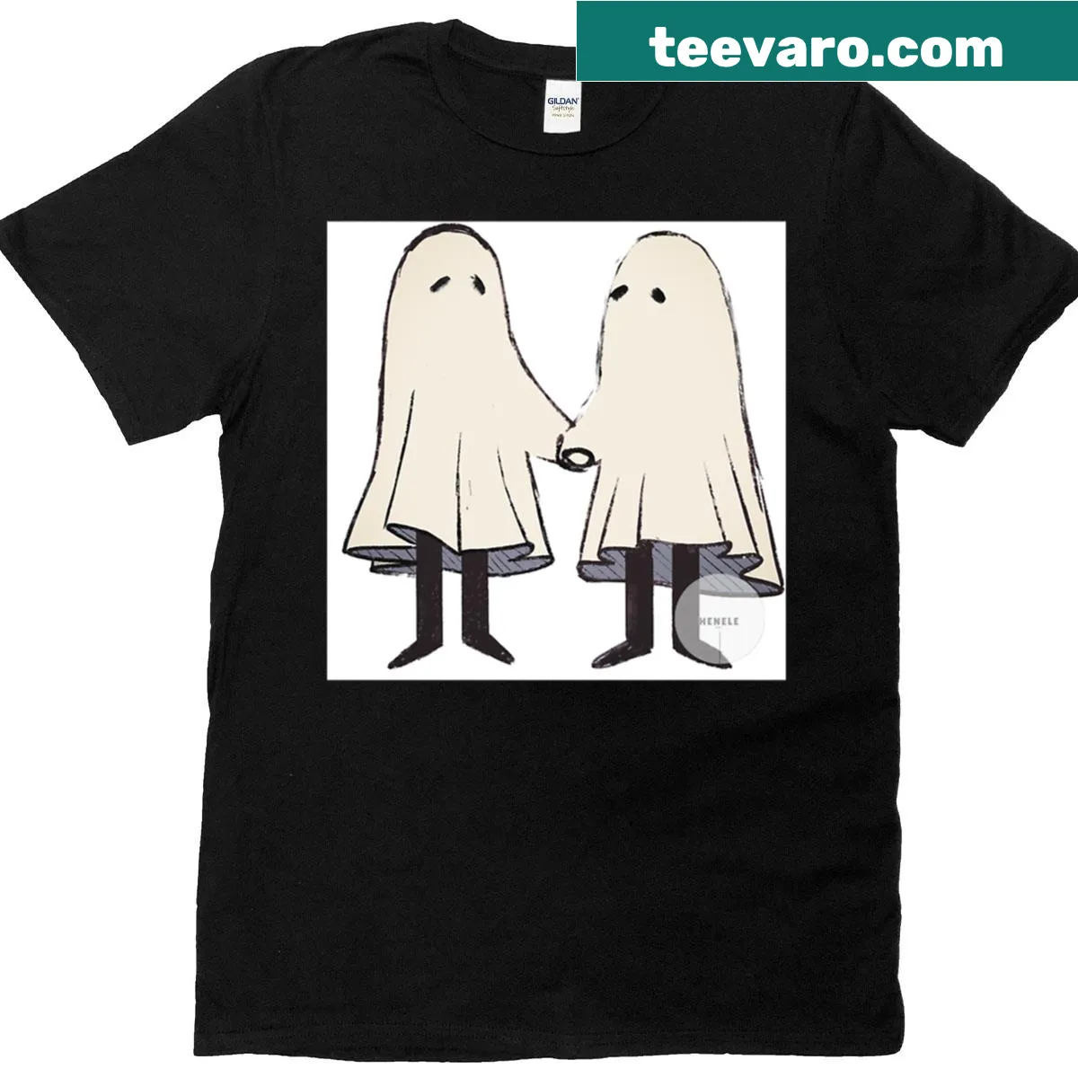 Illustration of ghostly lovers on T-shirt — on a men's t-shirt