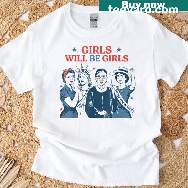 Patriotic women's T-shirt featuring feminist message for 4th of July