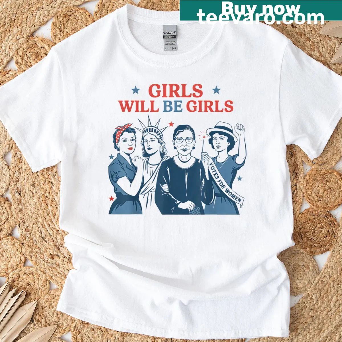 Patriotic women's T-shirt featuring feminist message for 4th of July — on a men's t-shirt