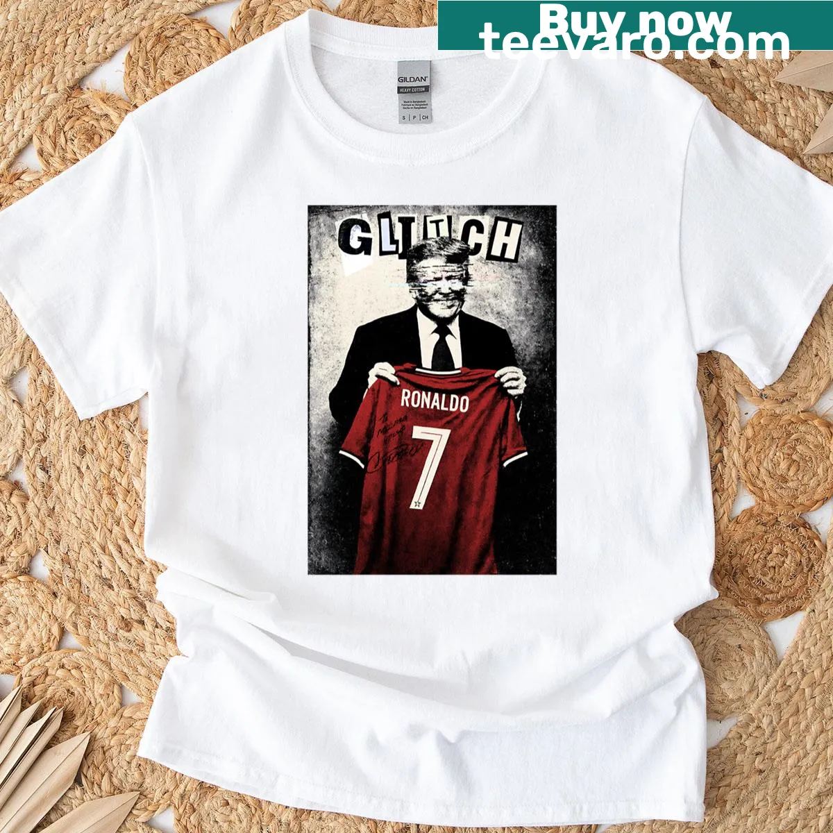 Artistic football-themed T-shirt with glitch design — on a men's t-shirt