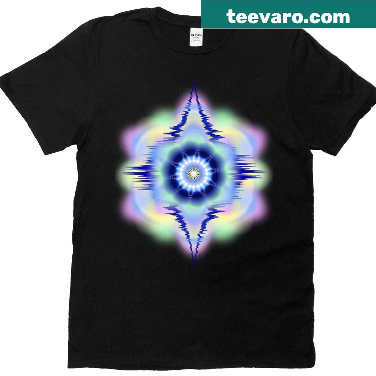 Minimalist T-shirt with an imaginative glowing abstract typography design — on a men's t-shirt