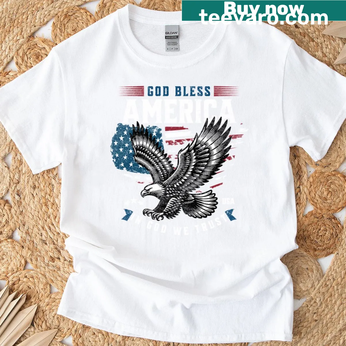 T-shirt featuring 'God Bless America' and 'In God We Trust' text — on a men's t-shirt
