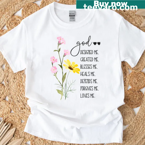 T-shirt with floral illustrations and Bible verses