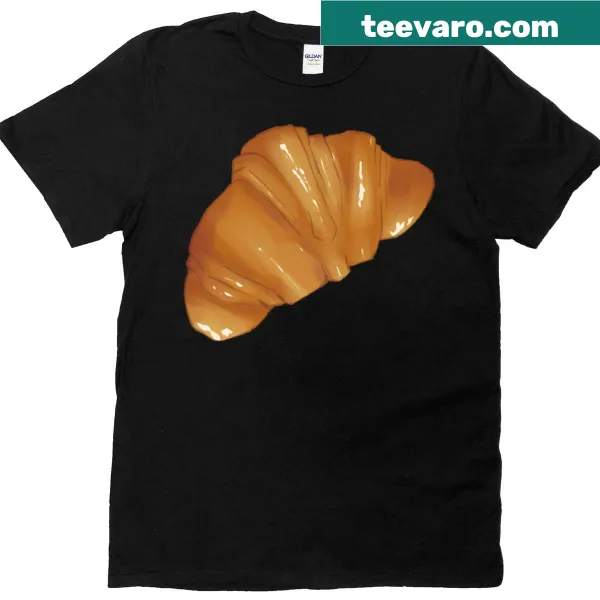 Illustration of a golden croissant on a playful T-shirt
