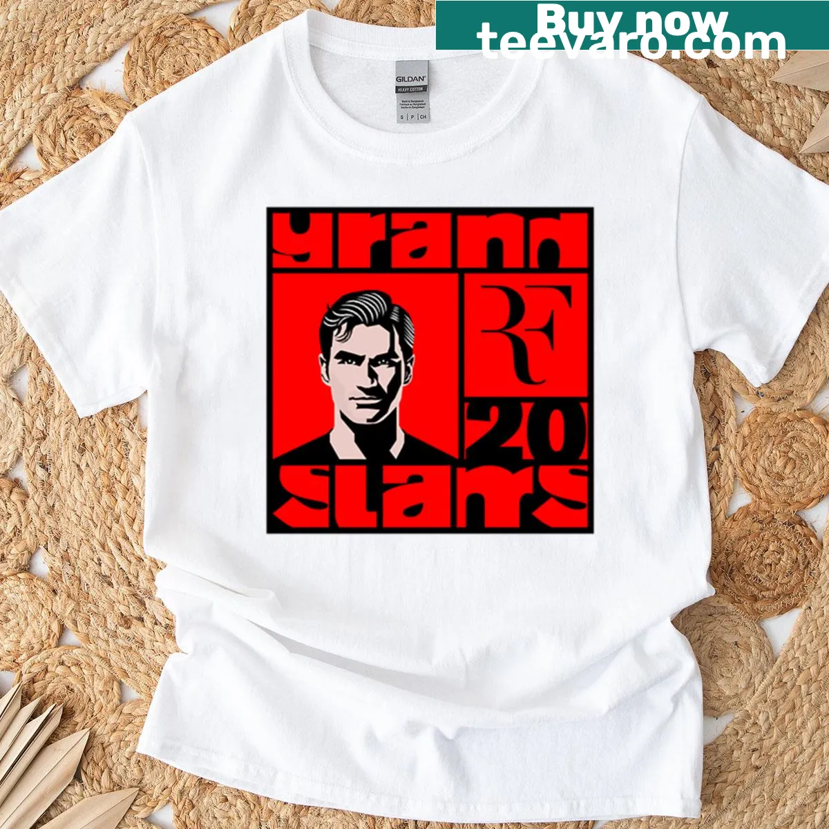 Tennis-themed T-shirt with 'Grand Slam 20 Championship' text — on a men's t-shirt