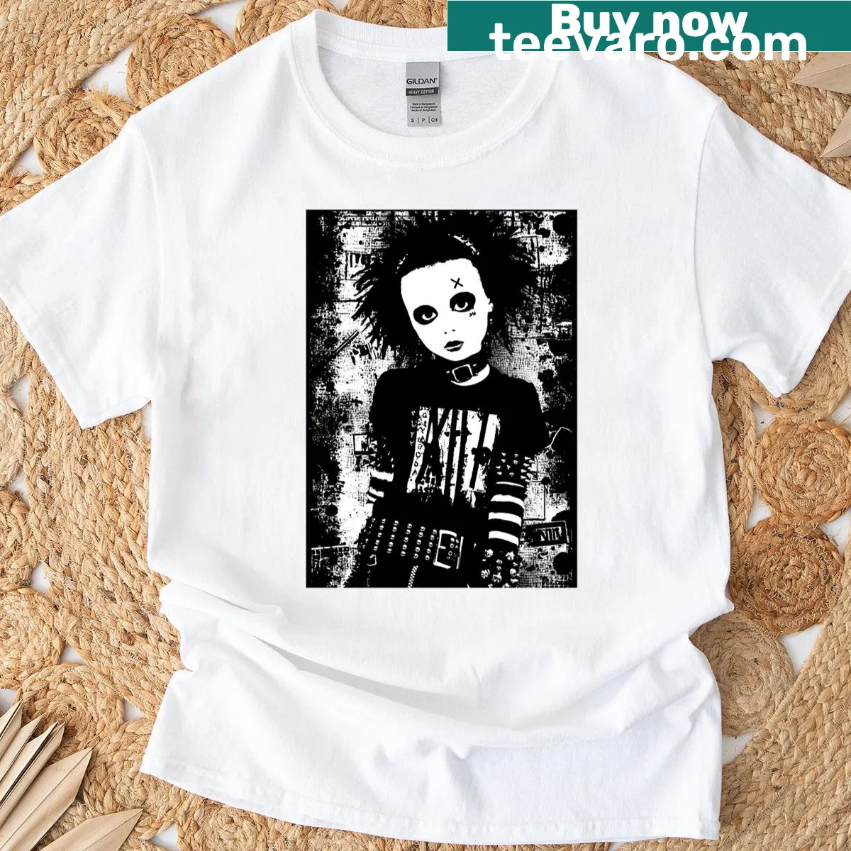 Goth punk T-shirt featuring a character with piercings and an angry expression — on a men's t-shirt