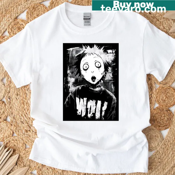 Gritty anime punk T-shirt with spikes and ink illustrations