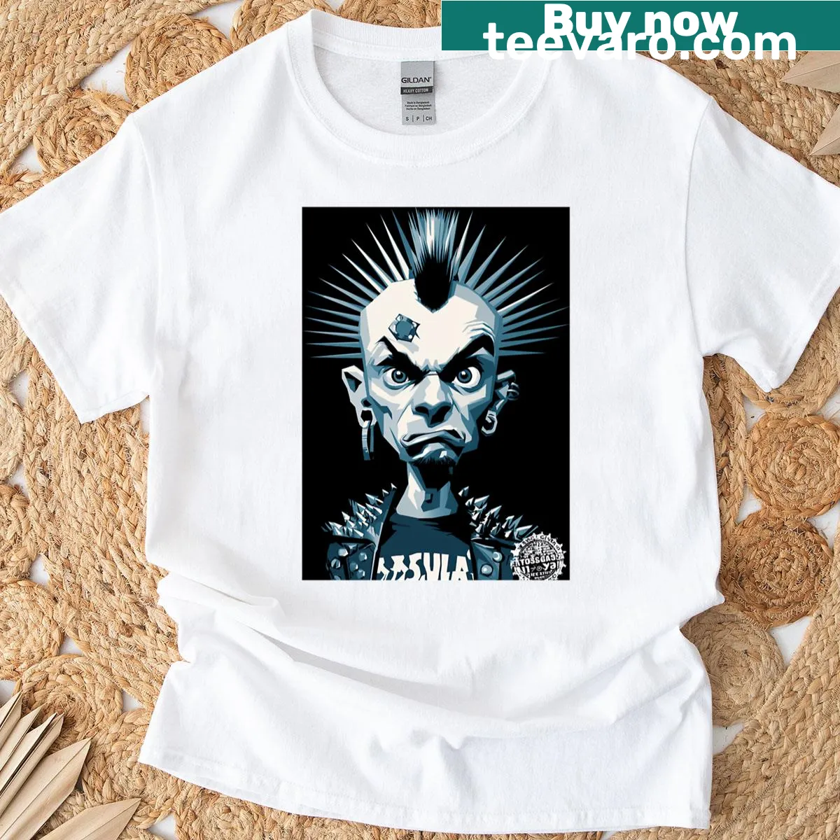 Gothic style T-shirt featuring a flat shaded punk figure — on a men's t-shirt