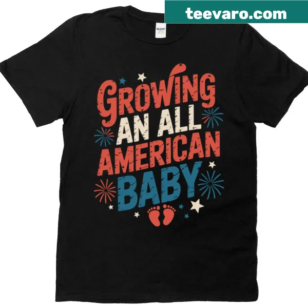 T-shirt announcing pregnancy with the text 'Growing An American Baby'