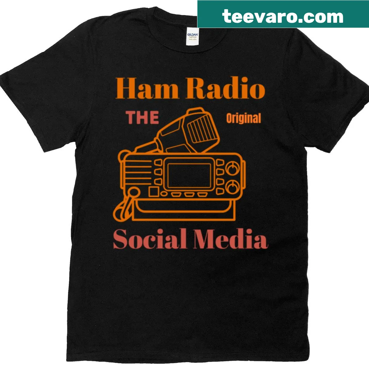 T-shirt honoring ham radio as the original social media — on a men's t-shirt