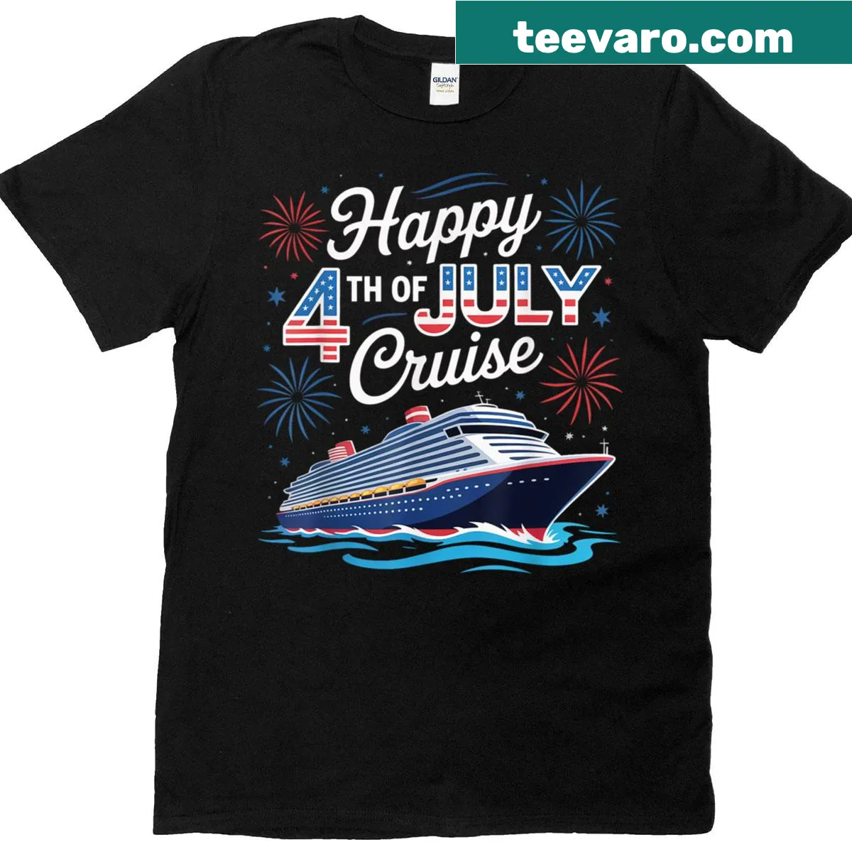 Patriotic family matching T-shirt for 4th of July cruise — on a men's t-shirt