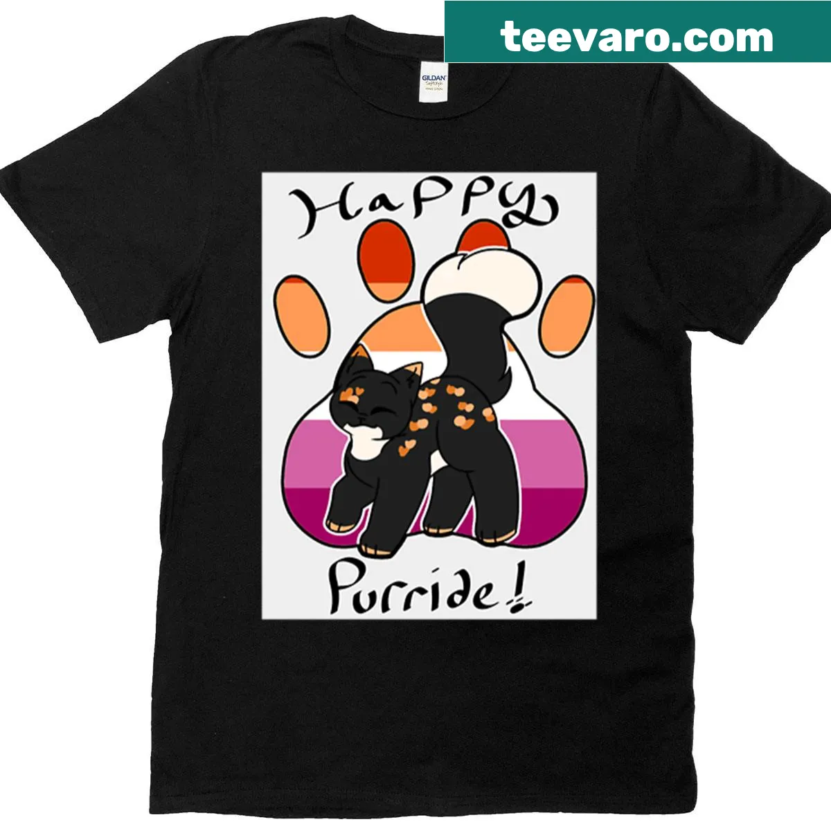 T-shirt featuring the lesbian pride flag illustration — on a men's t-shirt