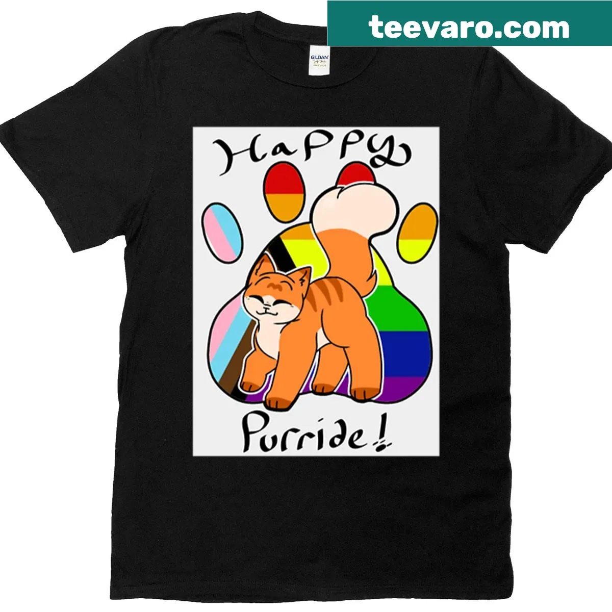 Queer Pride flag illustration T-shirt with joyful design elements — on a men's t-shirt
