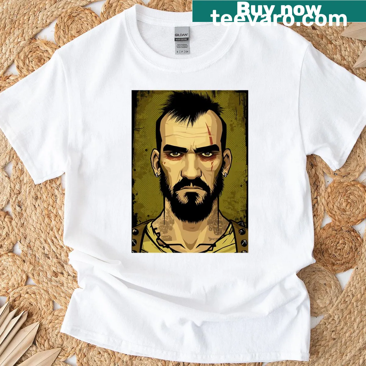 Edgy T-shirt featuring a hardcore rebel in gritty vector style — on a men's t-shirt