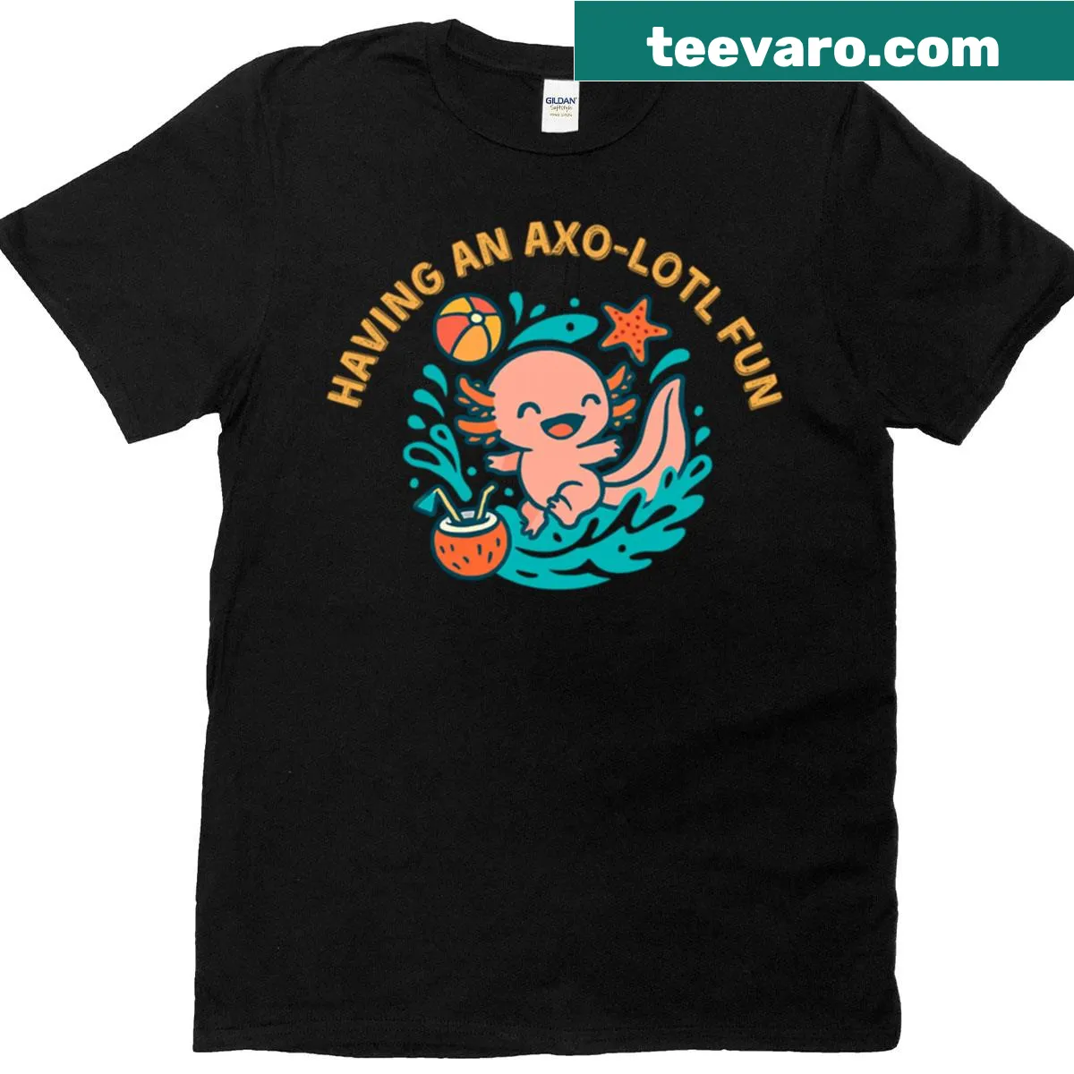Funny T-shirt featuring an adorable cartoon axolotl design — on a men's t-shirt