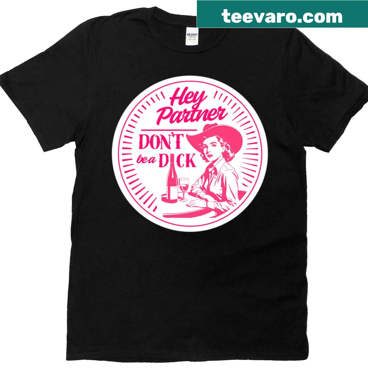 Western-themed T-shirt with a playful cowgirl graphic — on a men's t-shirt