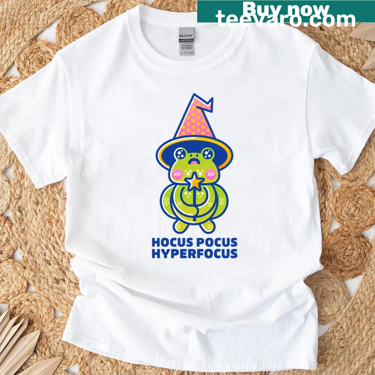 Cute wizard frog with a playful design for ADHD awareness on a t-shirt — on a men's t-shirt