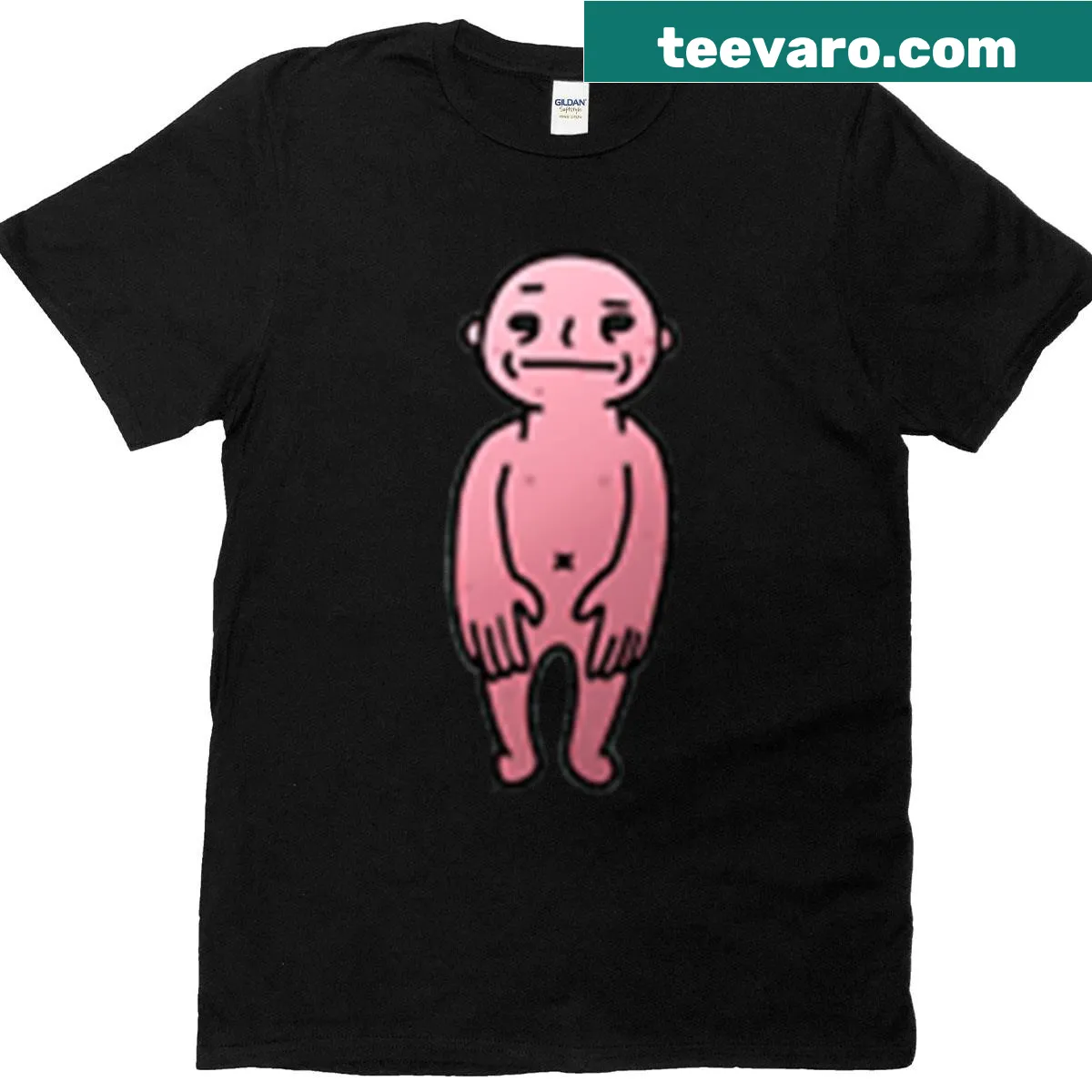 T-shirt featuring a melancholic critter illustration — on a men's t-shirt