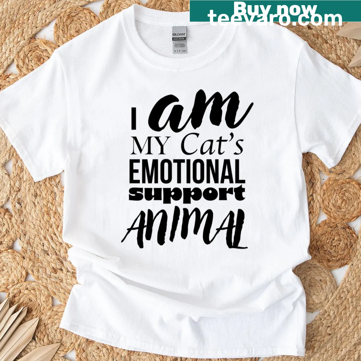 Heartfelt t-shirt with the phrase about being a cat's support animal — on a men's t-shirt