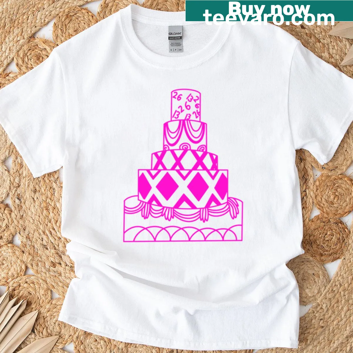 Playful t-shirt featuring humorous text about thinking of cake — on a men's t-shirt