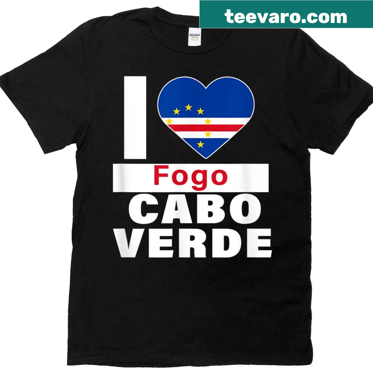 Cape Verde flag heart design on T-shirt expressing love for Fogo Cabo Verde — on a men's t-shirt
