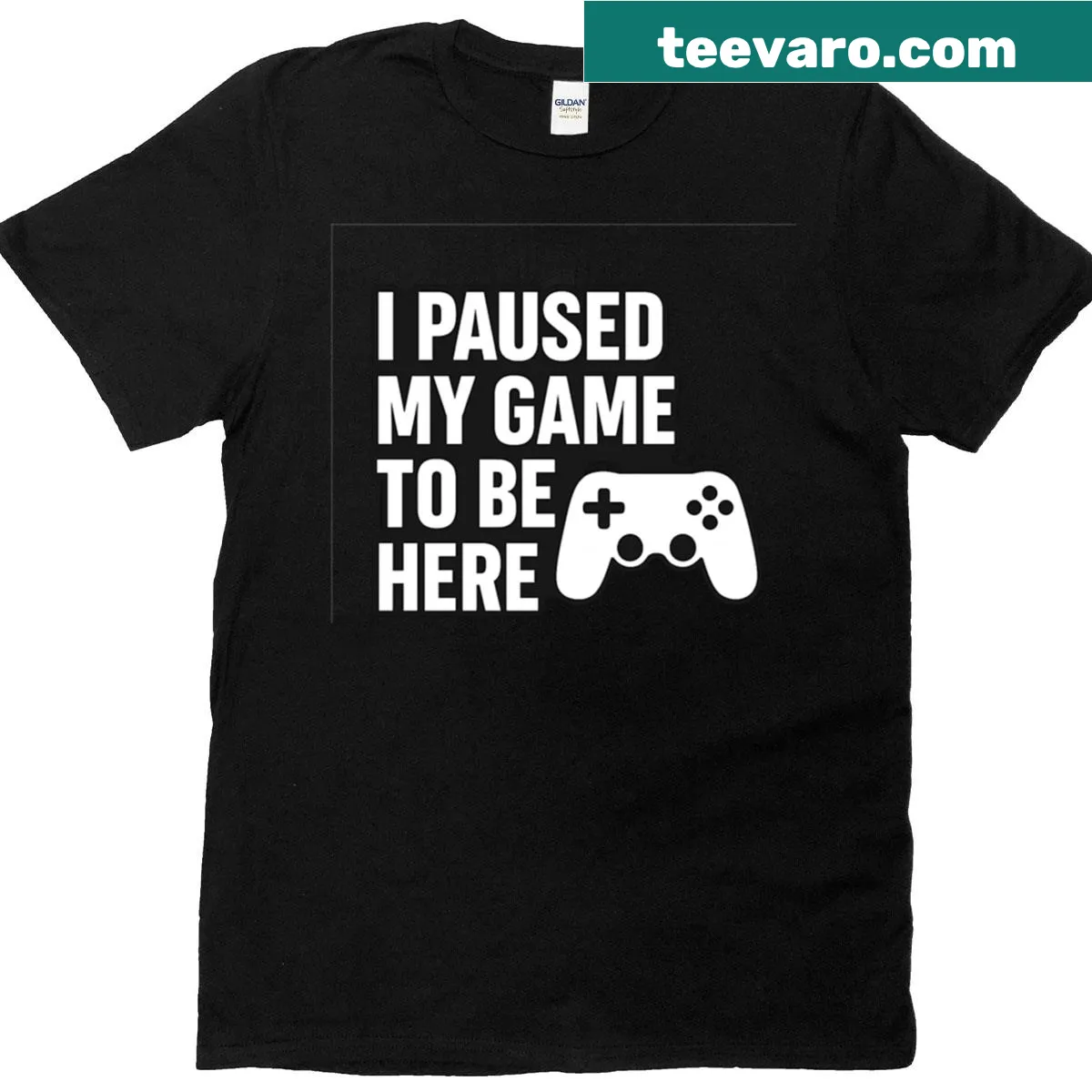 T-shirt with funny gamer quote about pausing games for real life — on a men's t-shirt
