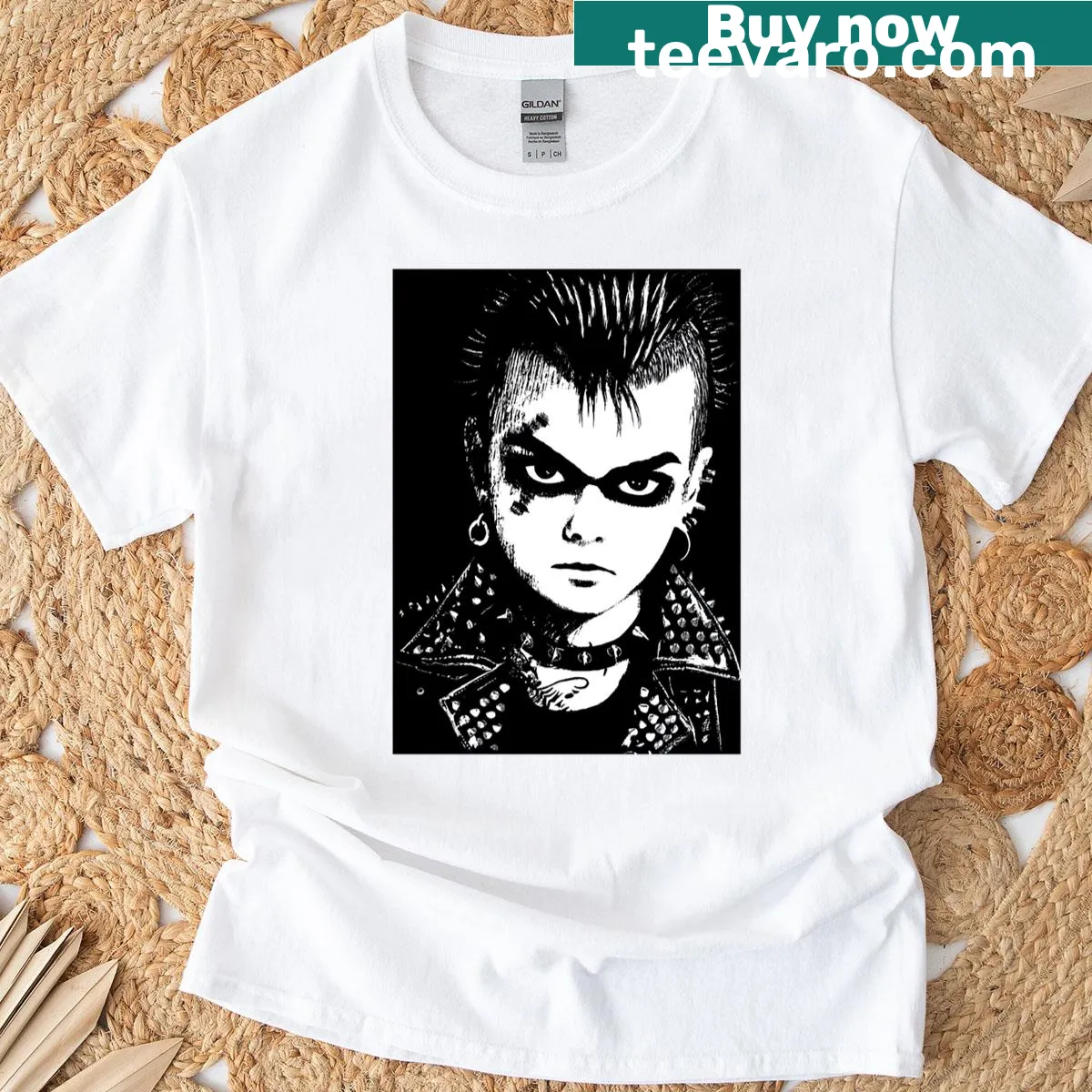 Graphic t-shirt featuring an intense punk male with a mohawk — on a men's t-shirt