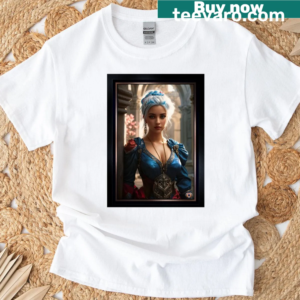 Portrait of Titanya Morwen in an AI-generated art style on a t-shirt — on a men's t-shirt