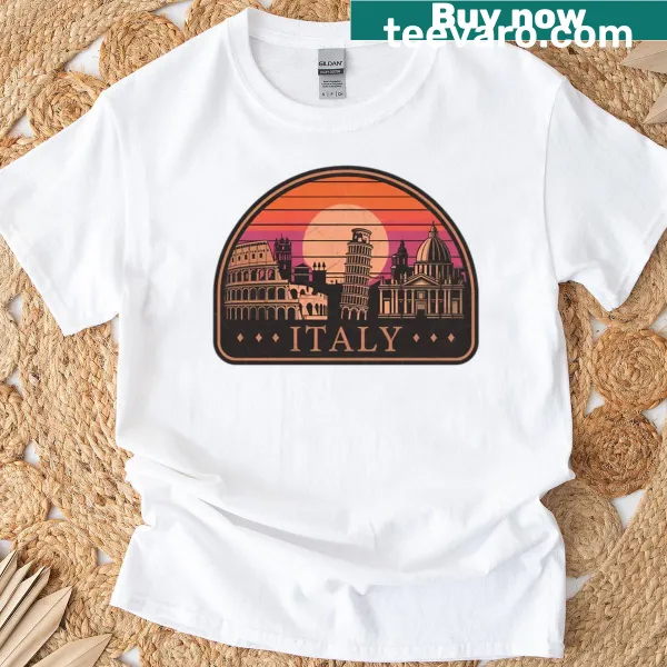 T-shirt featuring the name Italy in bold typography