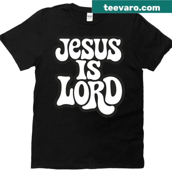 Psychedelic typography T-shirt with the phrase 'Jesus Is Lord'
