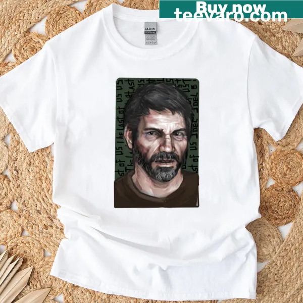 Stylized portrait of Joel on a vintage T-shirt
