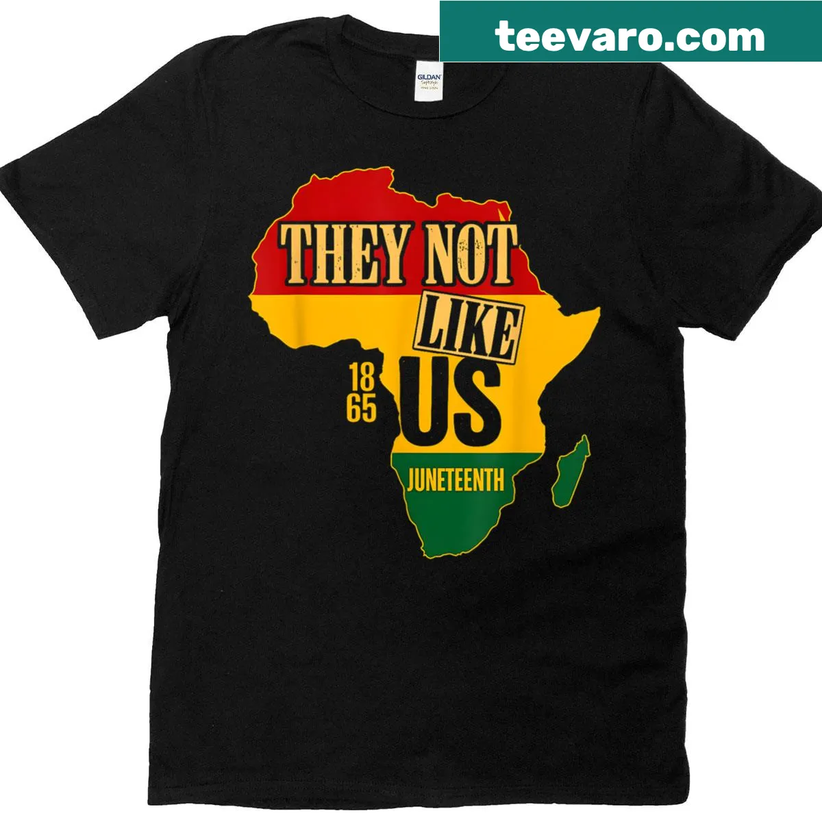 Men's T-shirt with 'Juneteenth 1865 They Don't Like Us' text — on a men's t-shirt