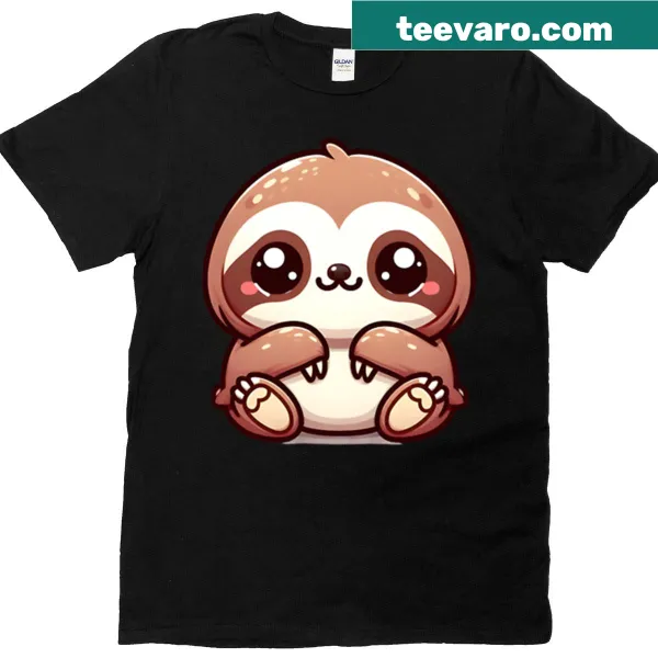 Illustrated kawaii sloth graphic on oversized T-shirt