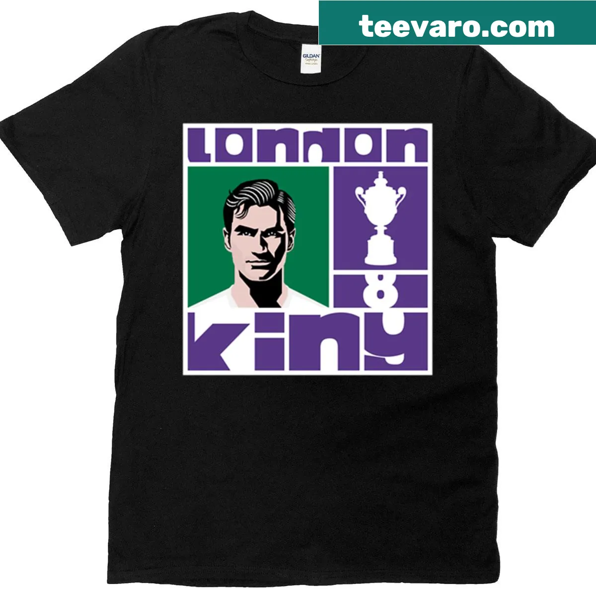 King Of London T-shirt with championship graphic and text — on a men's t-shirt