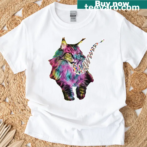 Cartoon cat T-shirt with playful 'Rawr' graphic for cat lovers