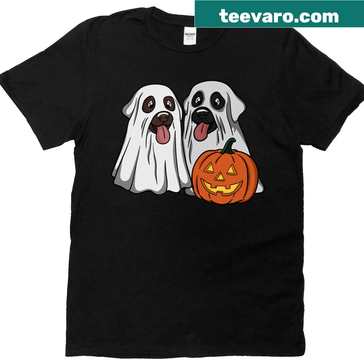 Whimsical cartoon of ghost Labradors on T-shirt — on a men's t-shirt