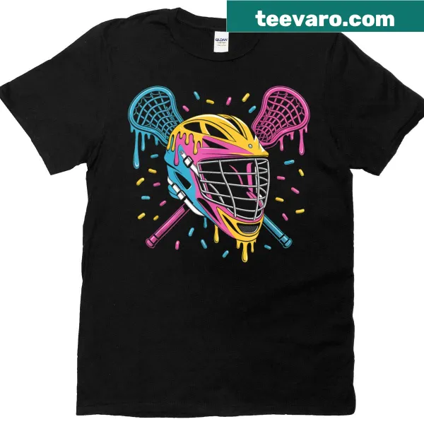 Playful lacrosse-themed T-shirt with ice cream and helmet