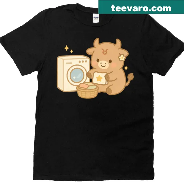 Kawaii Taurus bull design with laundry theme on a t-shirt