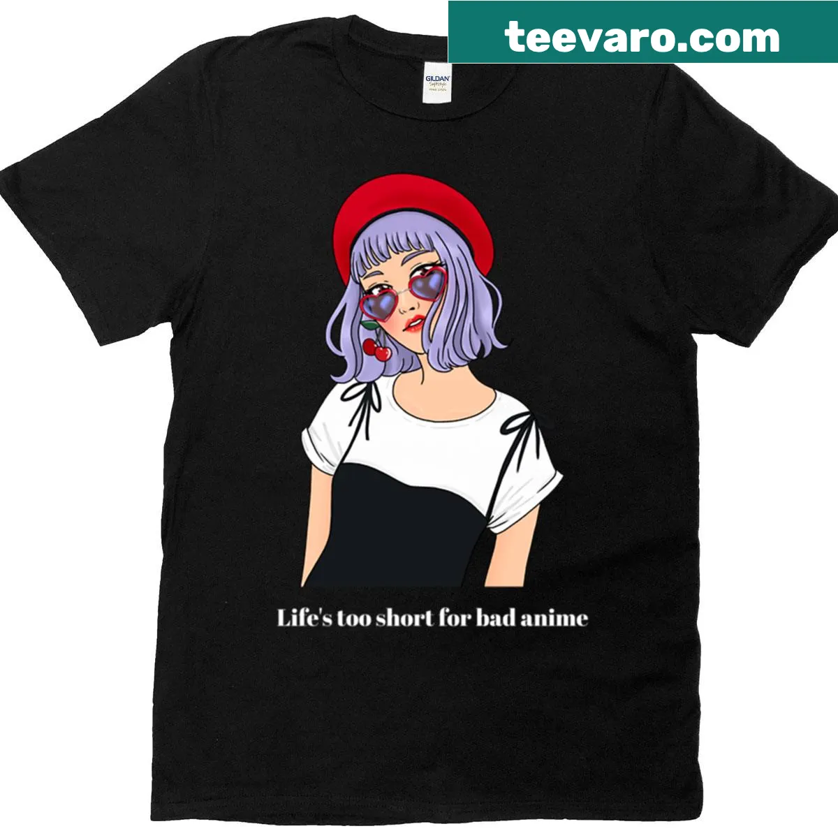 Witty text 'Life's Too Short For Bad Anime' on a fun t-shirt design — on a men's t-shirt