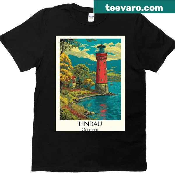 Vintage poster t-shirt of Lindau lighthouse and Lake Constance