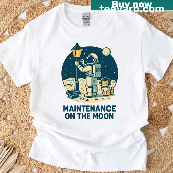 Playful illustration of lunar maintenance on a t-shirt