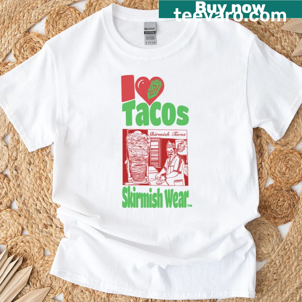 Graphic t-shirt celebrating tacos and Mexican street food culture — on a men's t-shirt