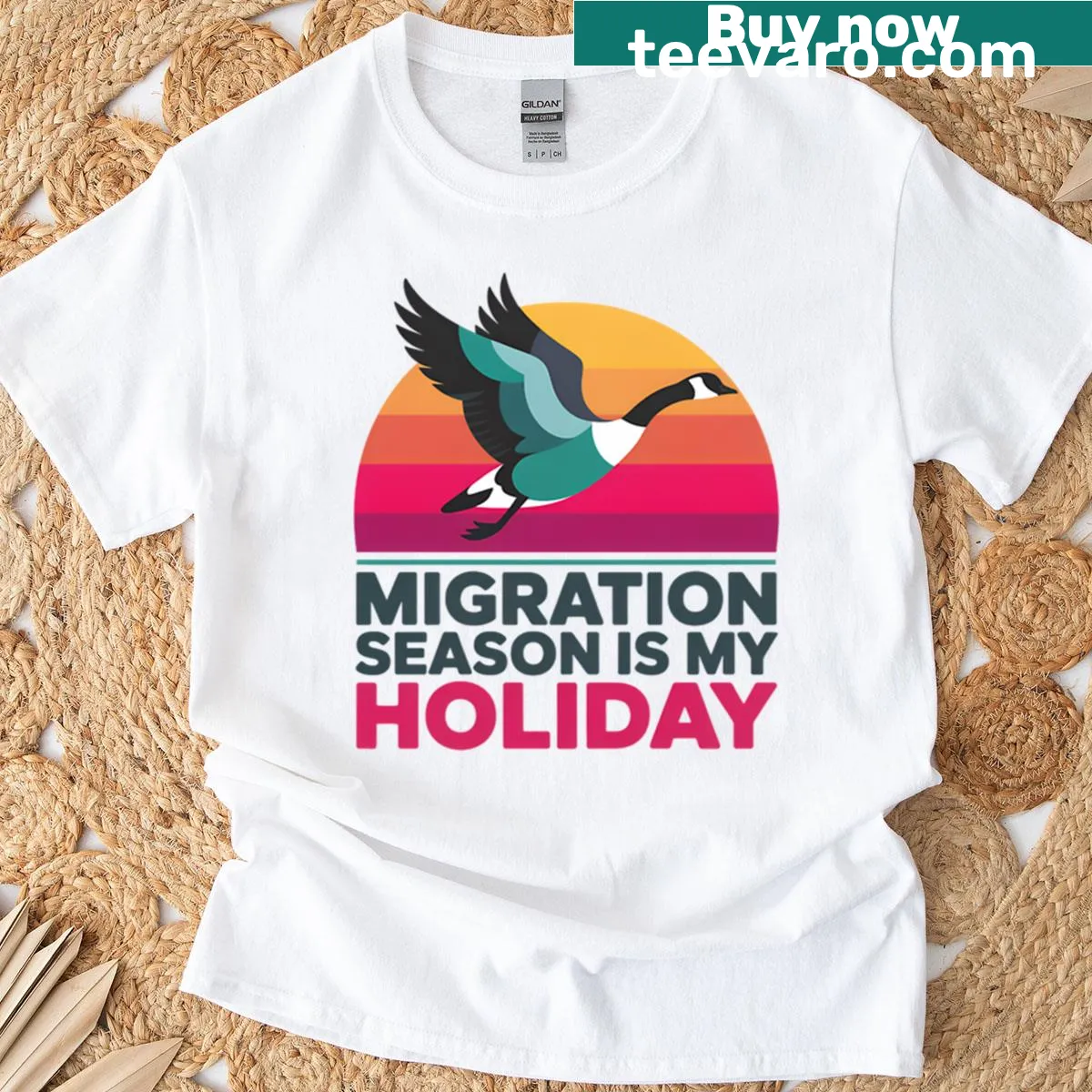 Funny Canada Goose birdwatching shirt with cartoon design — on a men's t-shirt
