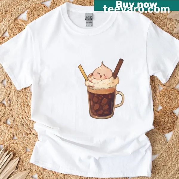 Cute illustration of a mochaccino with sweet cream on T-shirt