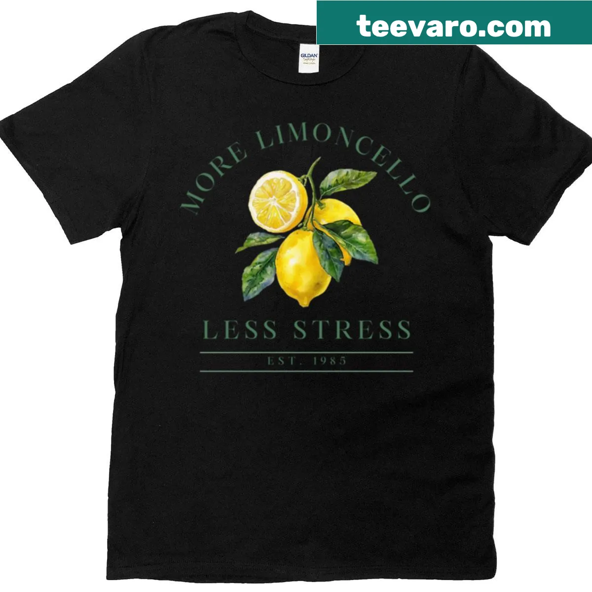 Playful graphic celebrating limoncello and good times with friends. — on a men's t-shirt