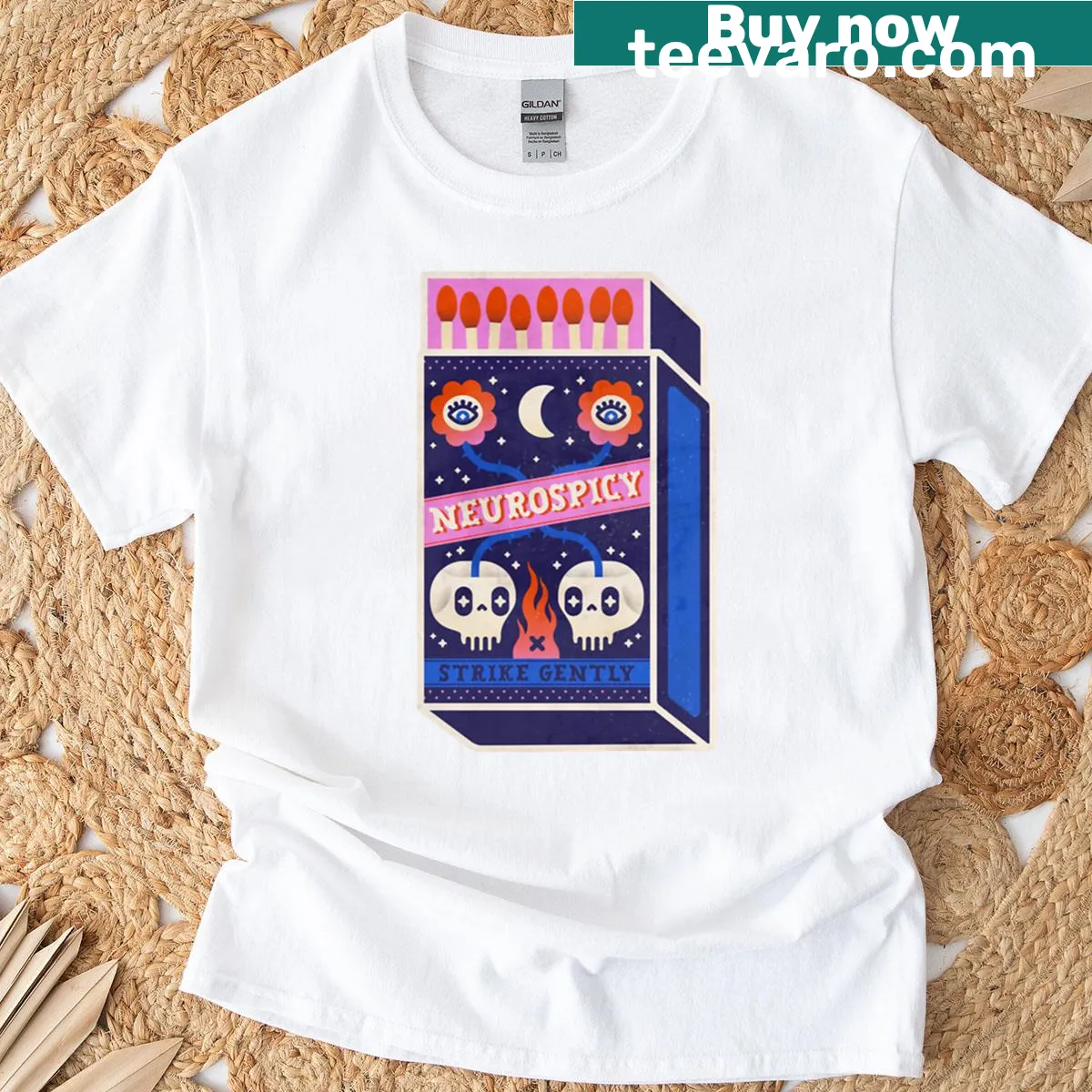 Neurospicy Matchbook Skull t-shirt with a graphic design for neurodivergent individuals — on a men's t-shirt