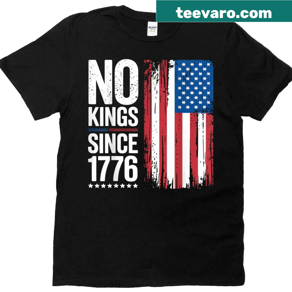 Independence Day T-shirt with 'No Kings In America Since 1776' text — on a men's t-shirt