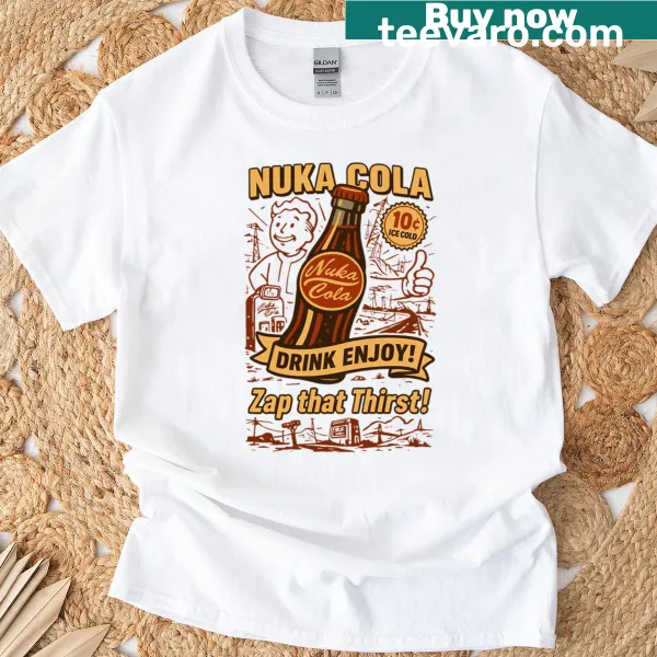 Nuka Cola T-shirt featuring playful soda-themed graphic
